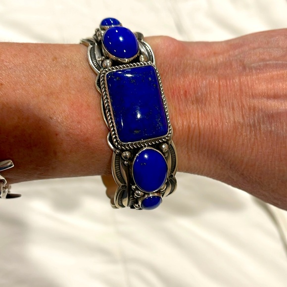 *Price Firm* Sterling Silver Lapis Lazuli Cuff by Navajo Happy Piasso - Picture 3 of 13